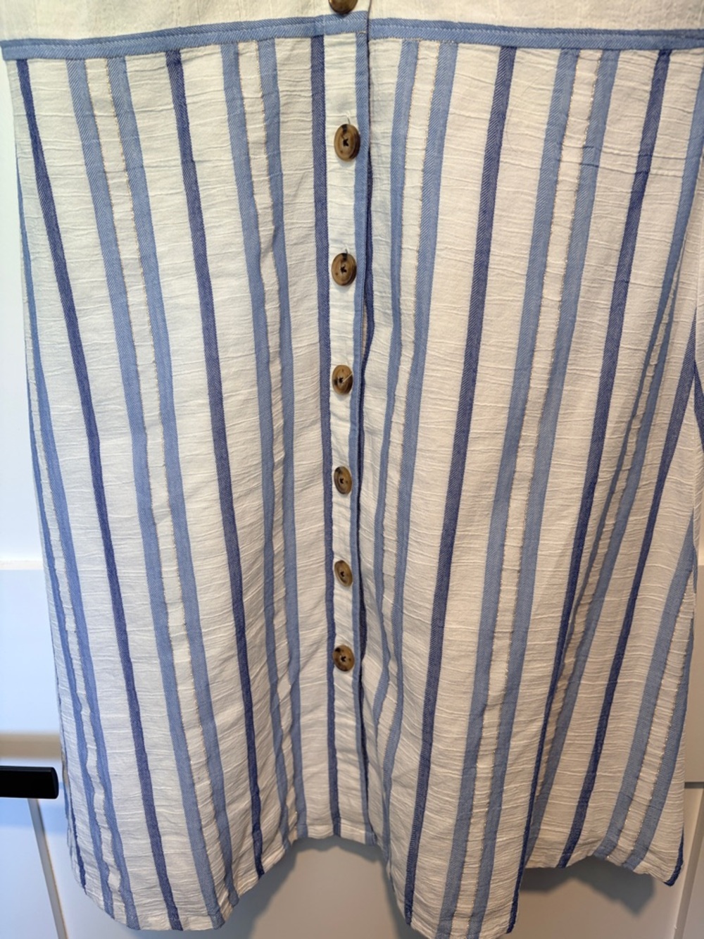 LOFT White and Blue Striped V-Neck Button-Front Midi Dress - Picture 5 of 8